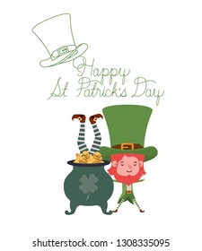 happy st patricks day label with leprechauns character