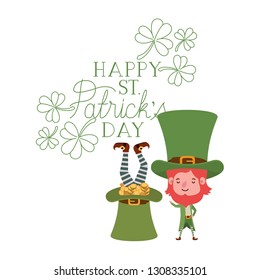 happy st patricks day label with leprechauns character