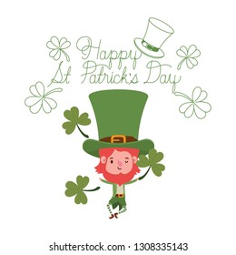 happy st patricks day label with leprechaun character