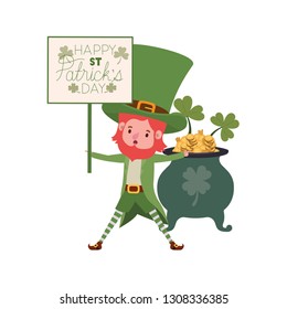 happy st patricks day label with leprechaun character