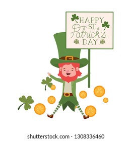 happy st patricks day label with leprechaun character