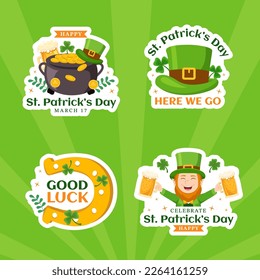 Happy St Patricks Day Label Flat Cartoon Hand Drawn Templates Background Illustration