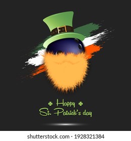 Happy St. Patricks day. Leprechaun in the form of a bowling ball. Bowling ball with beard and leprechaun hat. Greeting card design template. Vector illustration