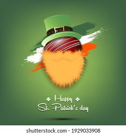 Happy St. Patricks day. Leprechaun in the form of a soccer ball. Soccer ball with beard and leprechaun hat. Greeting card design template. Vector illustration