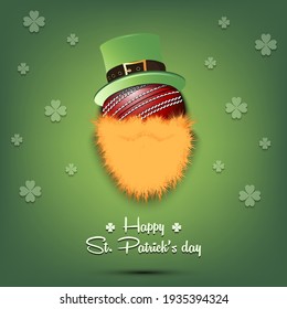 Happy St. Patricks day. Leprechaun in the form of a soccer ball. Soccer ball with beard and leprechaun hat. Greeting card design template. Vector illustration