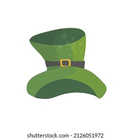 Happy st Patricks day leprechaun green top hat. Leprechaun hat icon isolated on white background. Vector illustration in cartoon style