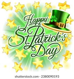 A Happy St Patricks day leprechaun hat and stars illustration design