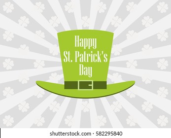 Happy St. Patrick's day. Leprechaun hat on a background with rays. Vector illustration