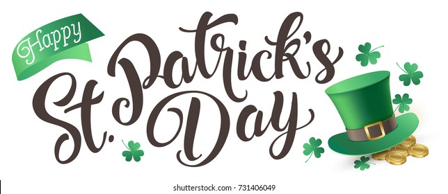 Happy St. Patrick's Day leprechaun green hat isolated on a white background. Vector banner.