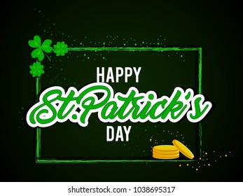 happy st patricks day lettering and clovers background