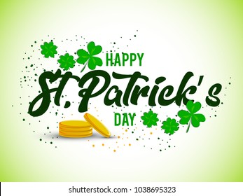 happy st patricks day lettering and clovers background