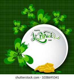 happy st patricks day lettering and clovers background