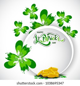 happy st patricks day lettering and clovers background