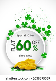 happy st patricks day lettering and clovers background