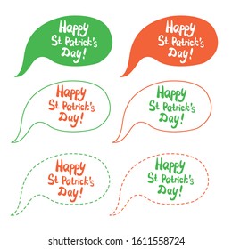 Happy St Patrick's Day lettering. Hand drawn in bubble. Isolated inspirational phrase. Outline graphic. Green, white and orange. For greeting cards, post cards, wrapping paper, textile and posters