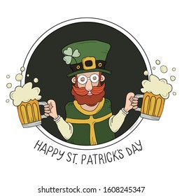 Happy St. Patrick's Day. The logo is hand drawn. Vector illustration isolated on white background.