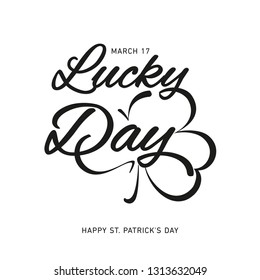 Happy St Patrick's Day Lucky Day logo icon with abstract clover ornament and modern handwritten calligraphy lettering vector