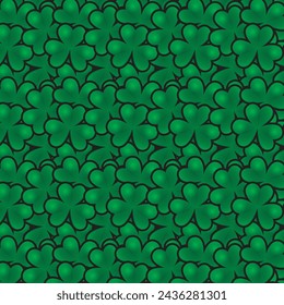 Happy St. Patrick's Day. Lucky Clovers, Shamrocks, Three Leaf Clovers. Seamless Pattern