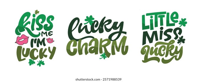 Happy St. Patrick's Day, Lucky sharm. Cute hand drawn doodle lettering quote. Lettering for t-shirt design, mug print, bag print, clothes fashion. 100% hand drawn vector image.
