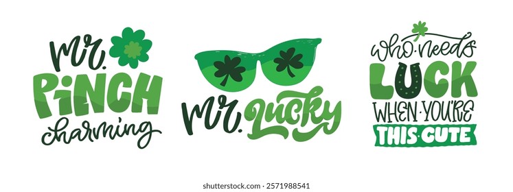 Happy St. Patrick's Day, Lucky sharm. Cute hand drawn doodle lettering quote. Lettering for t-shirt design, mug print, bag print, clothes fashion. 100% hand drawn vector image.
