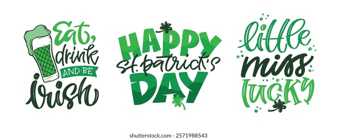 Happy St. Patrick's Day, Lucky sharm. Cute hand drawn doodle lettering quote. Lettering for t-shirt design, mug print, bag print, clothes fashion. 100% hand drawn vector image.
