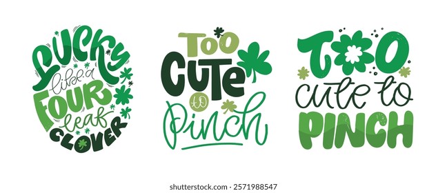 Happy St. Patrick's Day, Lucky sharm. Cute hand drawn doodle lettering quote. Lettering for t-shirt design, mug print, bag print, clothes fashion. 100% hand drawn vector image.
