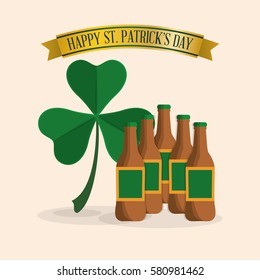 happy st patricks day many beer and clover vector illustration eps 10