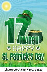 Happy St. Patrick's Day. March 17. Leaflet, poster, placard, banner, greeting card. Colorful vector illustration for St. Patrick's Day