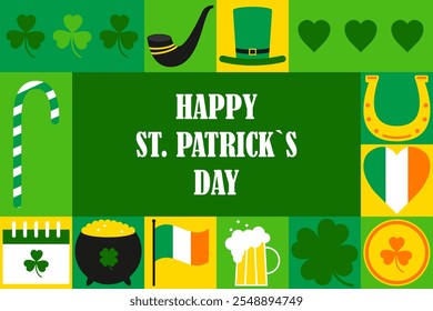 Happy St. Patrick`s Day. Modern template design for background, banner, greeting card, poster with text inscription. Vector  illustration