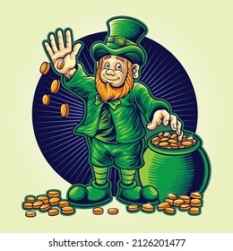Happy st patricks day with money pot vector illustrations for your work logo, merchandise t-shirt, stickers and label designs, poster, greeting cards advertising business company or brands