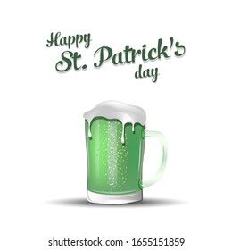 Happy St. Patricks day. Mug of beer with St. Patrick hat. Mug of ale. Pattern for banner, poster, greeting card, party invitation. Vector illustration