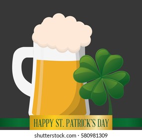 happy st patricks day mug beer and shamrock vector illustration eps 10