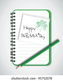 Happy St. Patrick's Day Note with Notebook Vector
