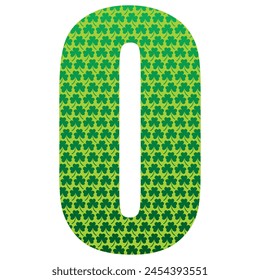 Happy St. Patrick's Day. Number Zero With Three Leaf Clover Pattern. Green Number 0 Isolated On A White Background
