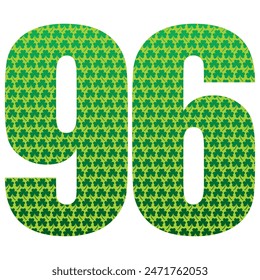 Happy St. Patrick's Day. Number Ninety Six With Three Leaf Clover Pattern. Green Number 96 Isolated On A White Background
