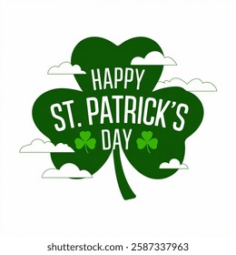 Happy St Patricks day one continuous line vector drawing, background, banner, illustration. Simple sketch, doodle design with shamrock, clover. Patricks day lettering. vector illustration with white 