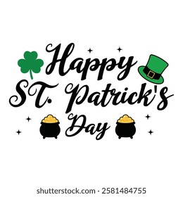 Happy St Patrick's Day - Happy St. Patrick typography T-shirt vector, Saint Patrick's Day gnome Illustration Design, lucky shamrock Clipart