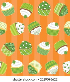 Happy St Patrick's Day Pattern. Have a Paddy-Cake: St. Patrick's Themed Cupcakes. This pattern is vector and repeats seamlessly.