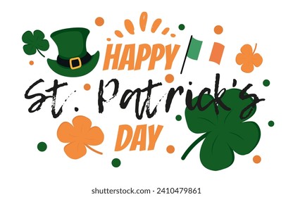 Happy St. Patrick's day. Pattern design for logo, banner, poster, greeting card, party invitation. Vector illustration on isolated backgroundv