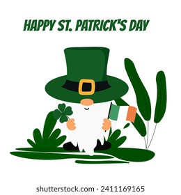 Happy St. Patrick's day. Pattern design for logo, banner, poster, greeting card, party invitation. Vector illustration on isolated background