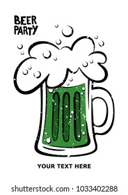 Happy St. Patrick's Day poster. Illustration of a beer mug. Beer party. Green beer