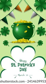 Happy St. Patrick's Day poster with a cauldron full of gold coins