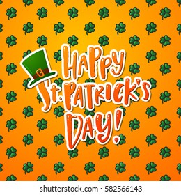 Happy St. Patrick's Day poster with  clover icon 