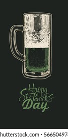 Happy St. Patrick's Day. Retro Design T-shirt Print Or Poster With Mug Of Green Beer. Vector Illustration.