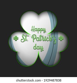 Happy St. Patricks day. Rugby ball in clover isolated on background. Pattern for banner, poster, greeting card, party invitation. Vector illustration