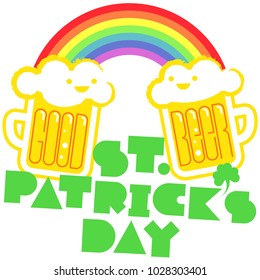 Happy St. Patrick's Day (Saint Patrick's Day) on 17  March. A square poster with Mugs of Gold at the end of the rainbow. Good Beer, Cheers!