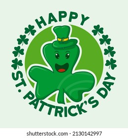 happy st patricks day scute hamrock leaf humanoid cartton. St. Patrick's Day. shamrock leaf clover. Typography. Vector illustration.
