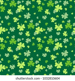 Happy St. Patricks Day Seamless Pattern Shamrock Green Background Vector Illustration