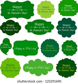 Happy St. Patrick's Day! Set Retro green Tag. Vector Illustration