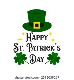 Happy St. Patrick's day set in cartoon style. Green hat and shamrock  on white background. Vector flat illustration.